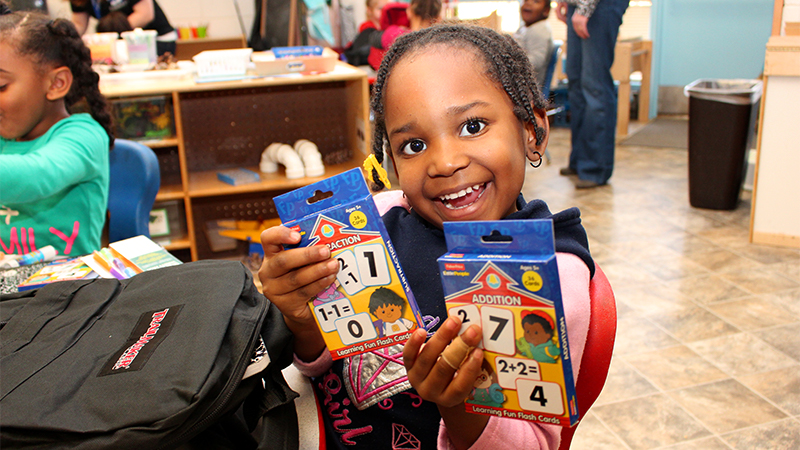 Indoor image of student with supplies